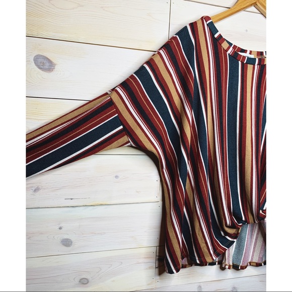 Colorful Vertical Striped Long Sleeve Sweater with Twist - Picture 5 of 7
